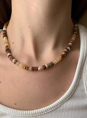 红线松石天然贝壳串珠颈链