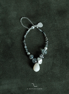 Z-WINDSTORM 几问瞳S925绿幽灵水滴串珠手链简约小众女原创天然