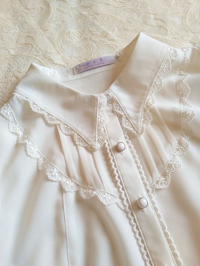 Women's oth Chiffon utton Down louse White/la Lolita Shirt w - 图3