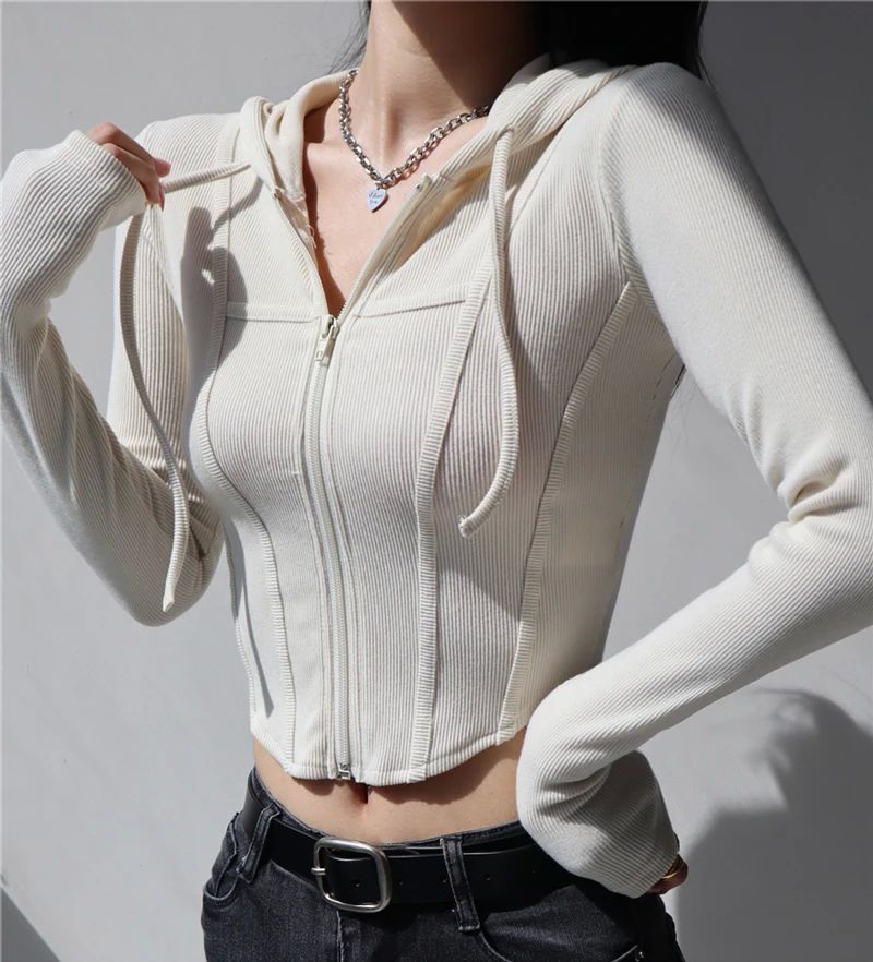 Fall fashion cropped hoodies women zip up hoodie korean fash - 图0