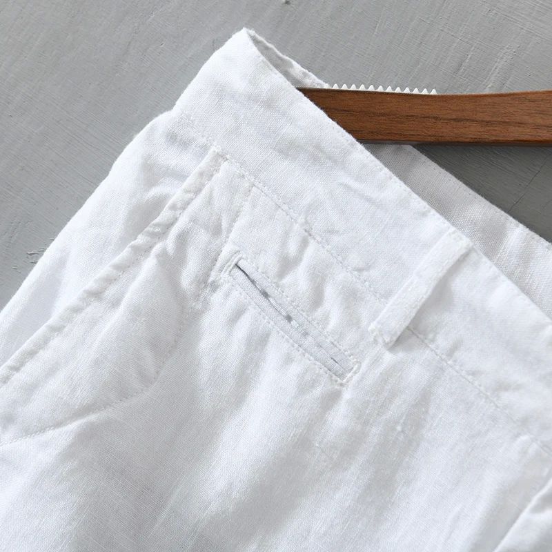 Pure Linen Shorts for Men 2023 Summer New Fashion Solid Whit - 图2