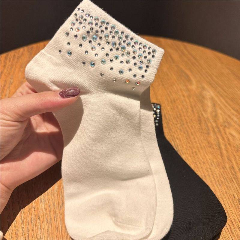新款小众轻奢彩色大小水钻春秋季棉袜女袜短袜舒适透气吸汗,淘宝优惠券,粉丝福利购,淘宝优惠卷