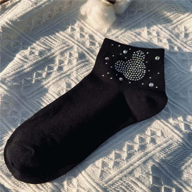 新款精致烫钻百搭小熊头春秋季女棉袜短袜舒适透气吸汗休闲运动袜,淘宝优惠券,粉丝福利购,淘宝优惠卷