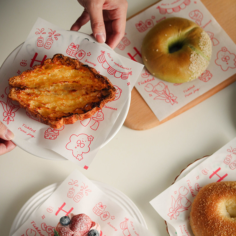 新年happy红色防油纸蛋糕垫纸硅油吸油纸汉堡面包纸烘焙托盘油纸,淘宝优惠券,粉丝福利购,淘宝优惠卷
