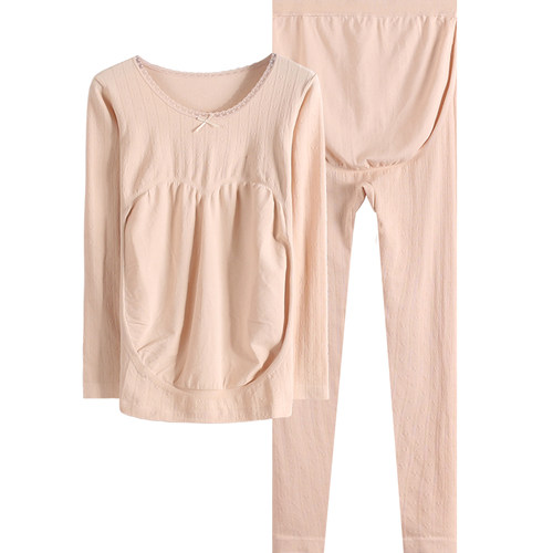 孕妇秋衣秋裤套装孕期上衣秋衣外出修身打底衫产后喂奶月子服睡衣 - 图3