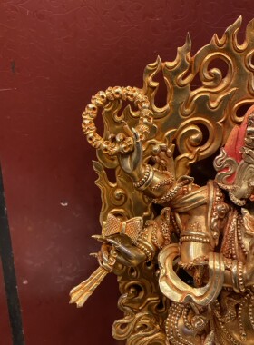 尼泊尔手工精品六臂玛哈嘎拉铜像全鎏金大黑天精雕工艺品家居摆件