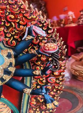 尼泊尔释迦族胜乐金刚大师作品上乐金刚彩绘精品一尺铜雕塑38cm