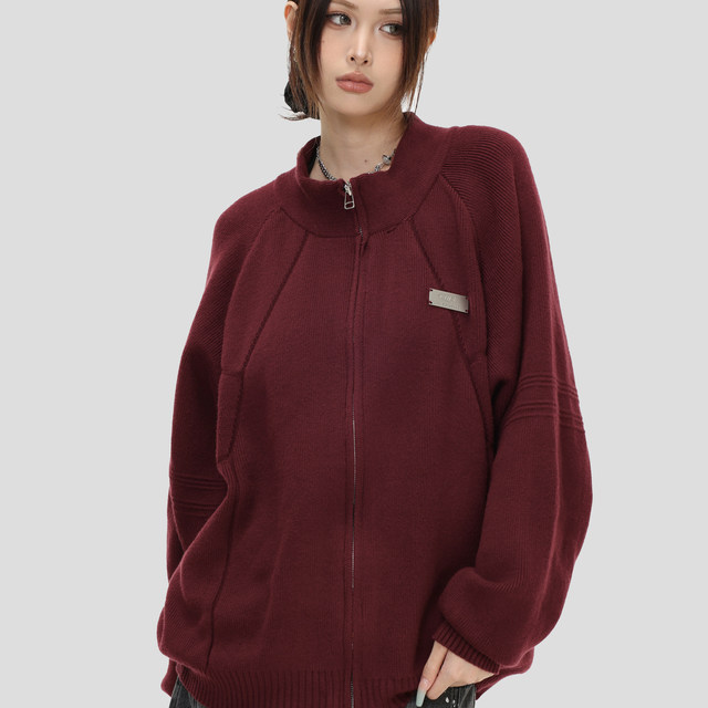 NOPASS stand collar cardigan zipper sweater