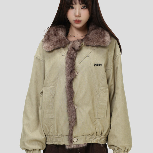 NOPASS fur collar workwear mountain carving cotton clothing