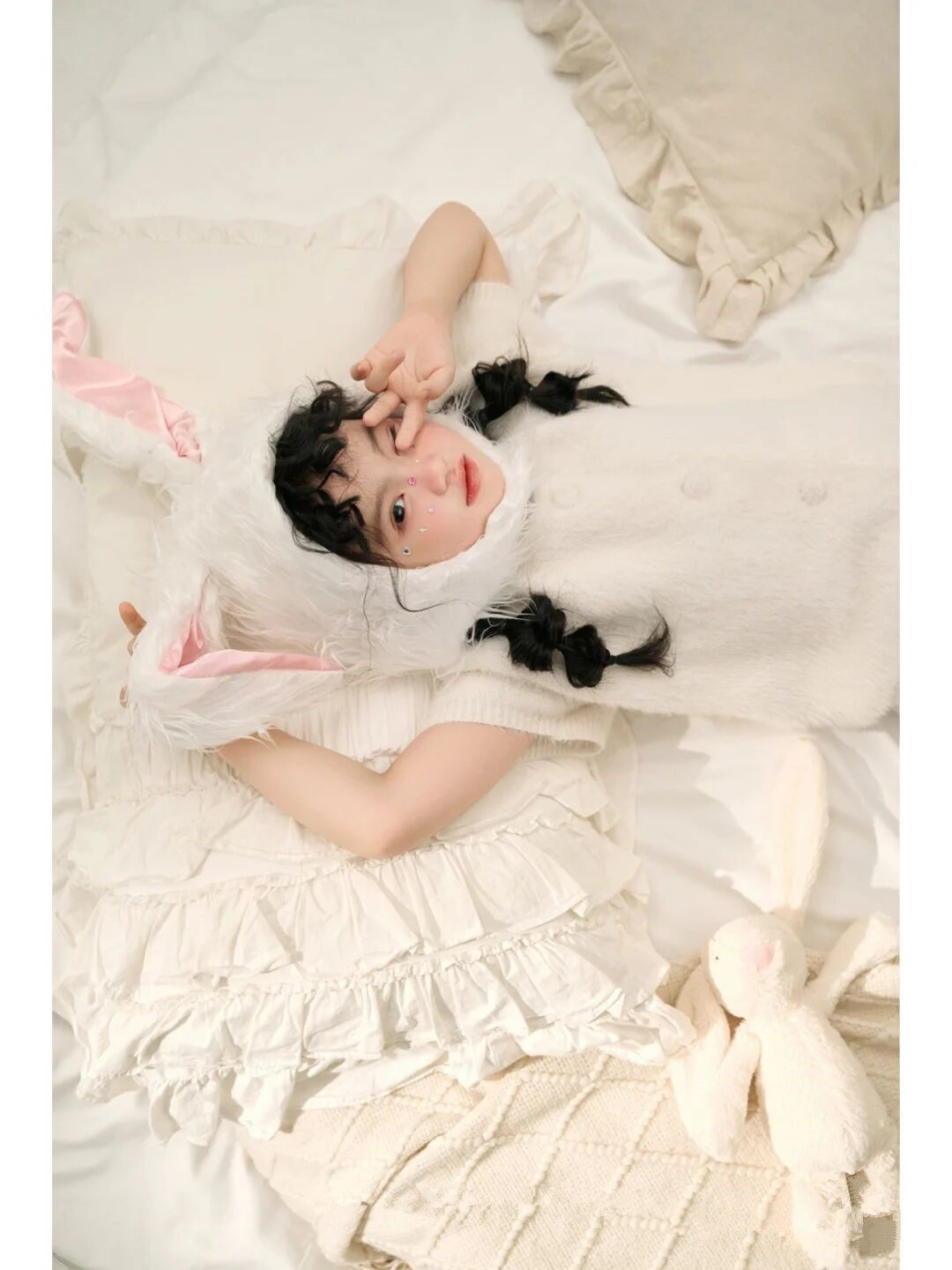 兔子长耳朵头套帽子肖像帽子毛绒拍照道具ins风新款儿童摄影服装,淘宝优惠券,粉丝福利购,淘宝优惠卷