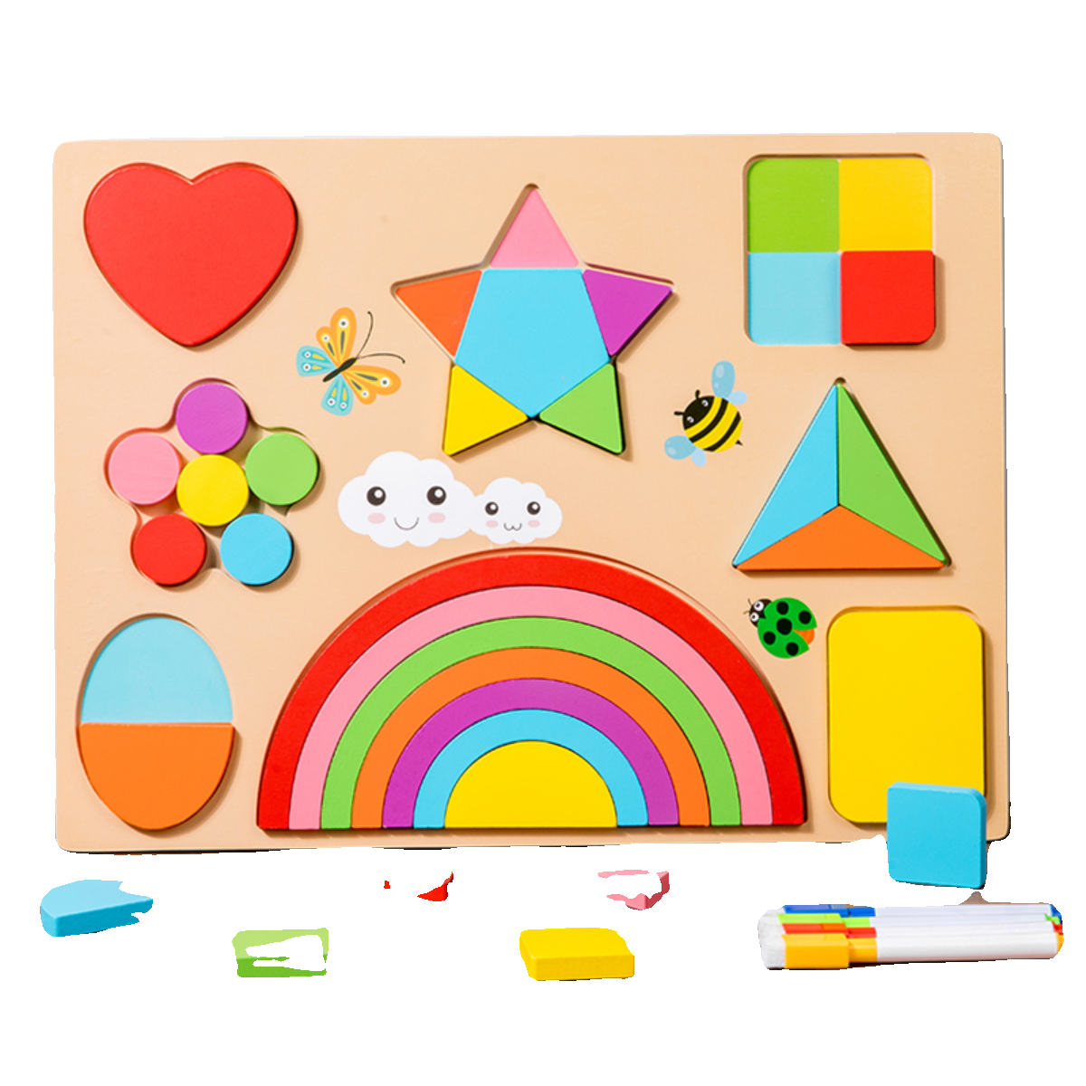 大号儿童益智找对对碰碰趣味智力彩虹积木板形状认知配对玩具 - 图3