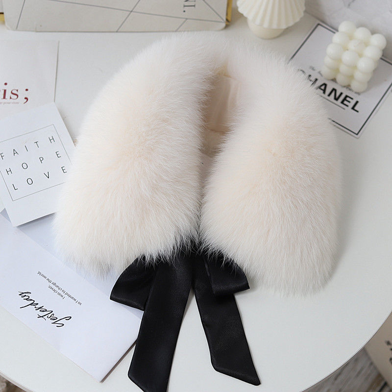 假领子毛领韩版特厚仿兔毛蝴蝶结围巾毛毛冬季保暖护颈小围脖女款 - 图3