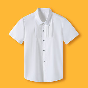 衣诺坊儿童夏季短袖衬衫白色纯棉中小学生衬衣六一主持人演出服