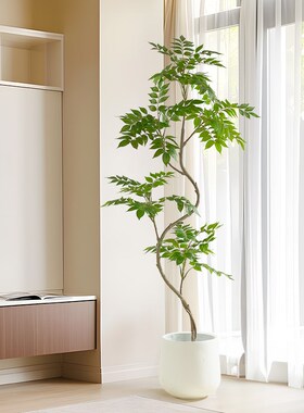 速发高品质轻奢绿植树木漆室内落地盆栽摆客件厅装饰仿生假大植物