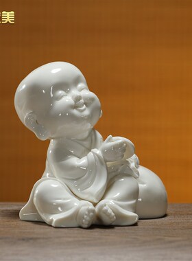 速发关美陶瓷福禄微儿童摆件客厅装饰工艺品书房室内玄寿可爱童子