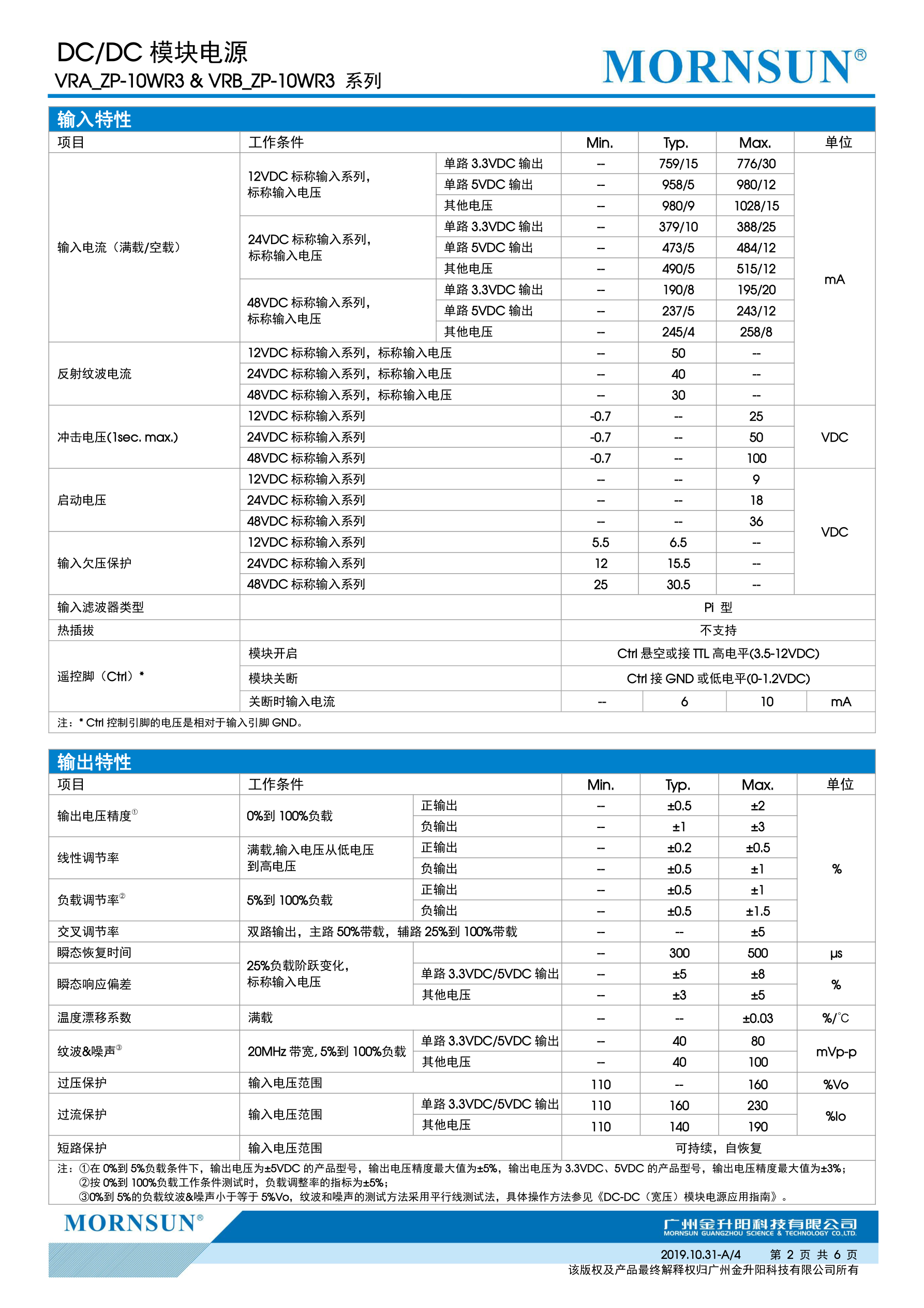 VRB2405ZP-10WR3 金升阳 VRB2403/2412/2415/2ZP-10WR3 DC-DC模块 - 图1