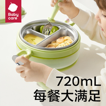 Baby large-capacity insulated dinner plate suction cup-type silica gel complementary food bowl autonomously eat children cutlery