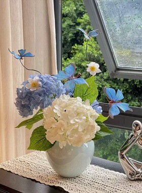 蓝色绣球花轻奢仿真花摆件