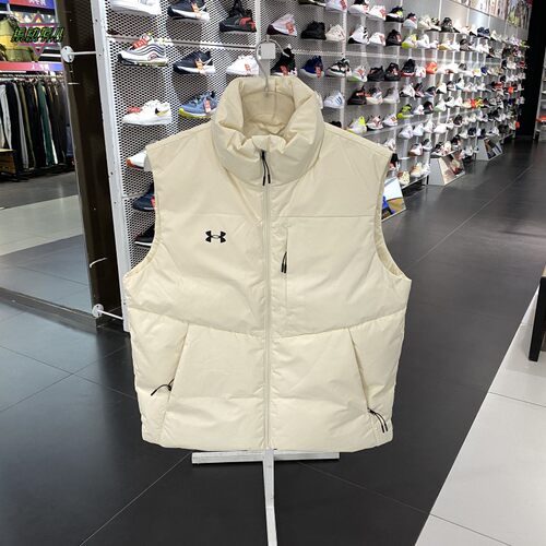 新款队正品安德玛简约LOGO保暖防风立领百搭男女运动休闲羽绒马甲 - 图0
