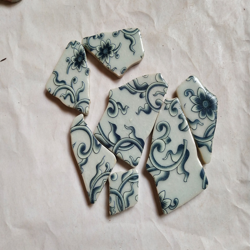 青花瓷碎片马赛克毕业设计作业装饰DIY户外别墅背景墙家装8元一斤