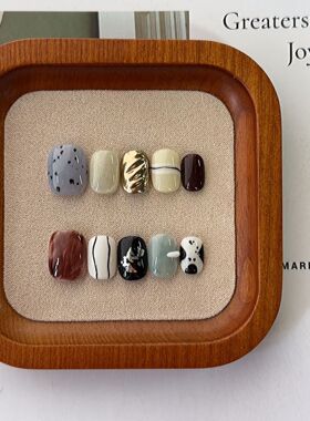 小众手绘短方圆手工穿戴甲高级感不规则显白晕染指甲贴美甲