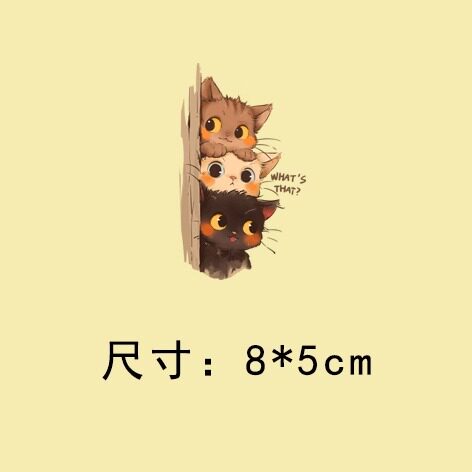 趣味卡通三只探头猫图案热转印T恤卫衣印花装饰贴耐水洗白墨烫画 - 图0
