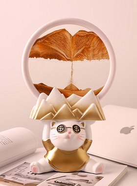 速发画财猫流沙招摆件家居客厅电视柜酒玄办公室桌面创意柜关装饰