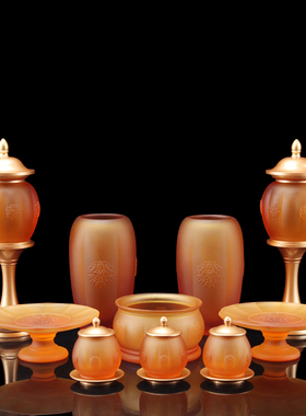 速发琉璃供奉套装供水杯花瓶香炉果盘佛前灯炉长明供香薰灯佛具用