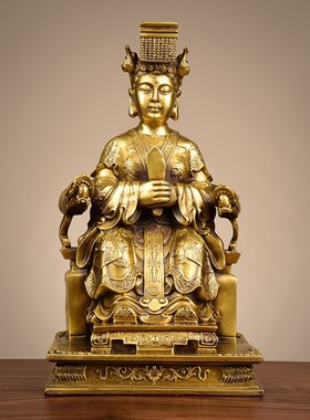 速发玉母像玉铜摆件坐皇椅纯龙大母娘娘铜像家居工艺品装饰品