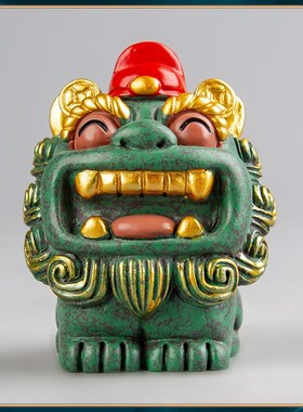 速发 青砂石鱼缸造景可爱风狮爷萌宠茶面装饰品礼摆件桌宠