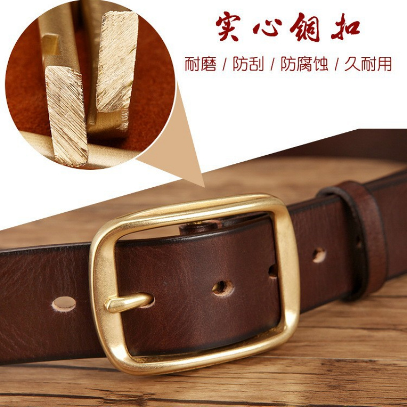 新款皮带男士真皮铜针扣头层牛皮腰带休闲韩版青年轻人裤腰带批发 - 图0