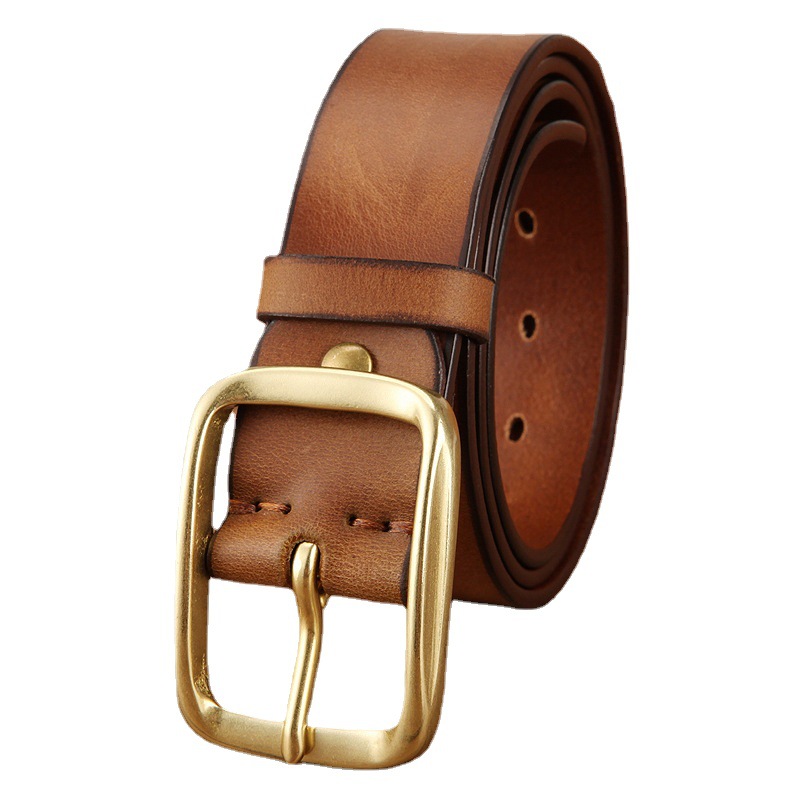 新款皮带男士真皮铜针扣头层牛皮腰带休闲韩版青年轻人裤腰带批发 - 图3