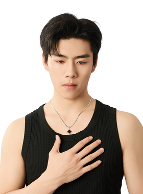 YULUSUI四叶草黑曜石吊坠项链