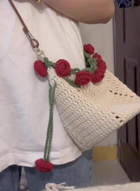 玫瑰花束口袋包手工DIY编织材料
