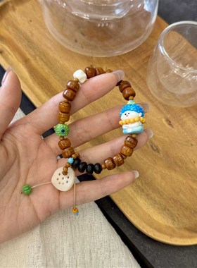速发坨骨桶珠手链搭配鹿角小佛紫金钵盂骨藕片菱镁矿桶珠橄榄核22
