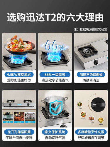 迅达T2燃气灶双炉家用天然气液化气节能煤气灶台式双灶猛火炉具 - 图2