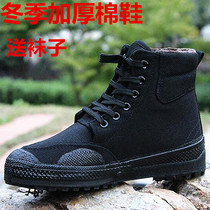 Winter Emancipation Shoes Plus Suede Thickened Cotton Shoes High Bunch Security Shoes Black Canvas Warm Construction Site Shoes Non-slip Labour Shoes