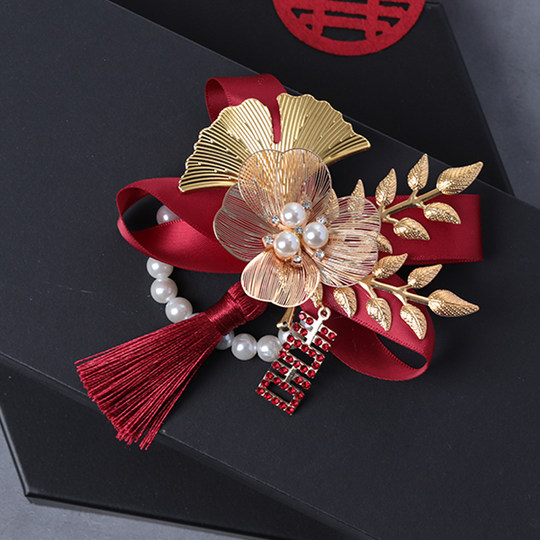 High-end bride and groom wedding corsage wedding full set family corsage parent bridesmaid best man VIP guest brooch