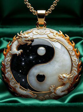 双龙双面精雕国潮太极吊坠项链