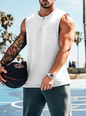 2023夏大码圆领系扣背心宽松夏季