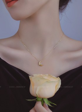 掉色包赔！通体纯银法式月亮项链