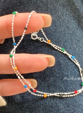 多巴胺配色！极简纯银彩色锁骨链