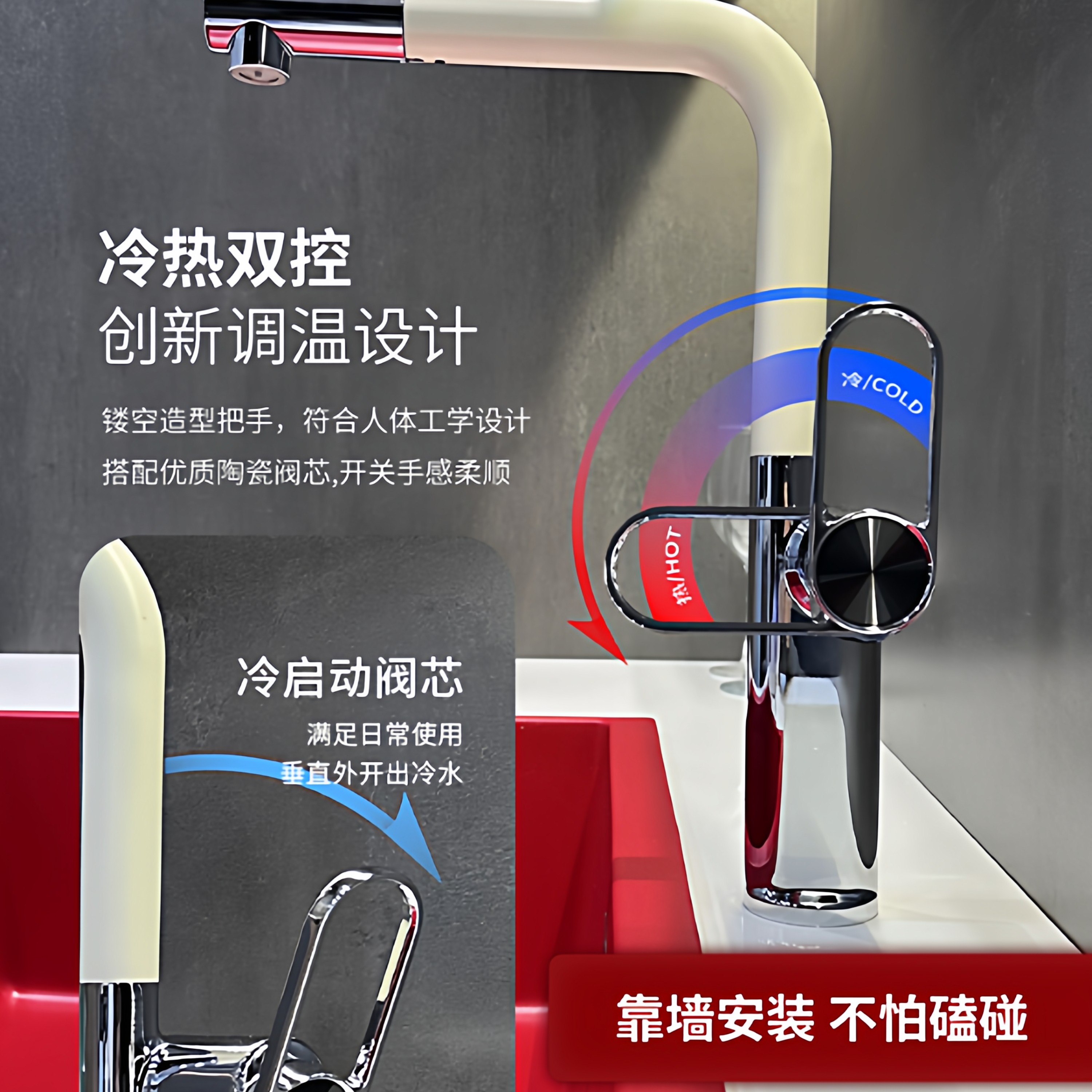 全铜奶油风厨房水龙头抽拉式洗菜旋转家用洗手面盆冷热龙头卫生间,淘宝优惠券,粉丝福利购,淘宝优惠卷