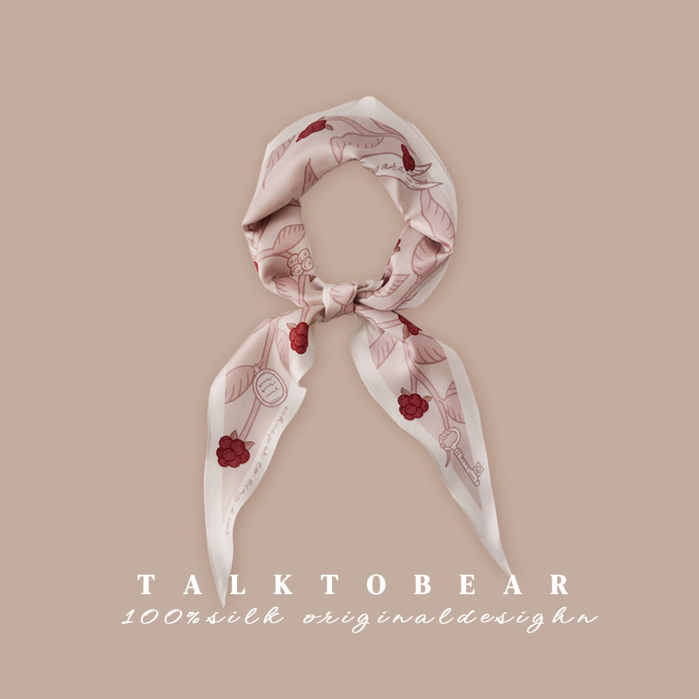 淡粉色树莓法式twill绑包发带双面真丝菱形三角高级送礼小丝巾-图3
