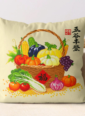 正品精准印花十字绣抱枕三面开口枕套新款线绣手工自绣简单线刺