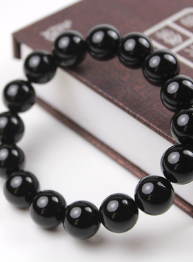 7A天然黑玛瑙手链 情侣 黑色玉髓手串黑水晶饰品 护身符防小人SL