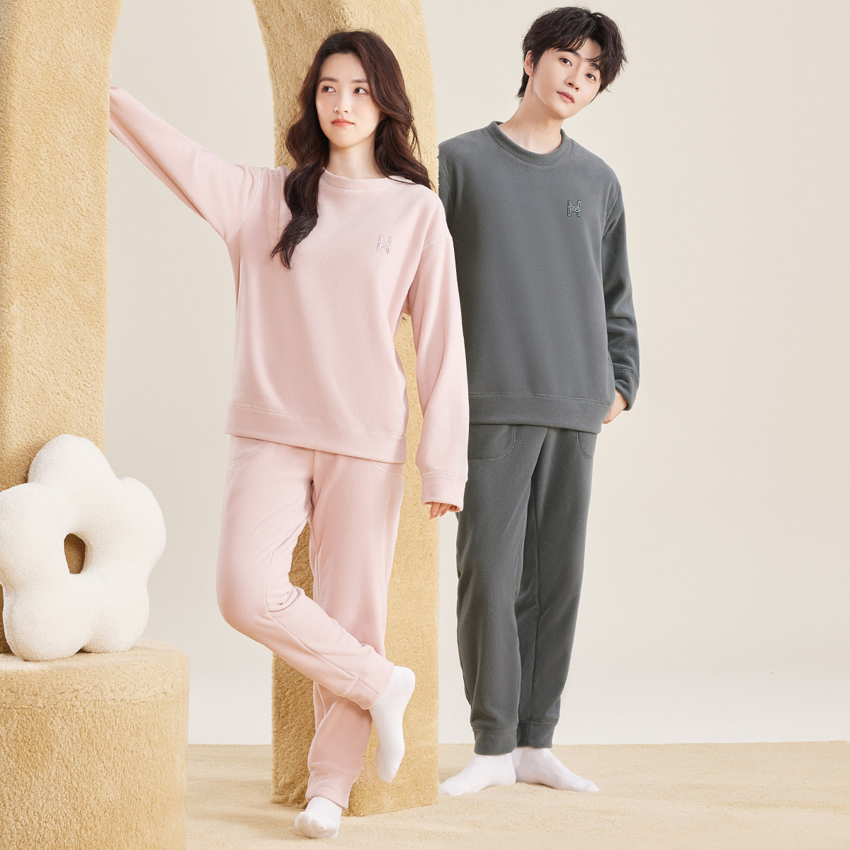 红豆摇粒绒睡衣女款冬季加绒情侣家居服套装男长袖套头睡衣可外穿,淘宝优惠券,粉丝福利购,淘宝优惠卷