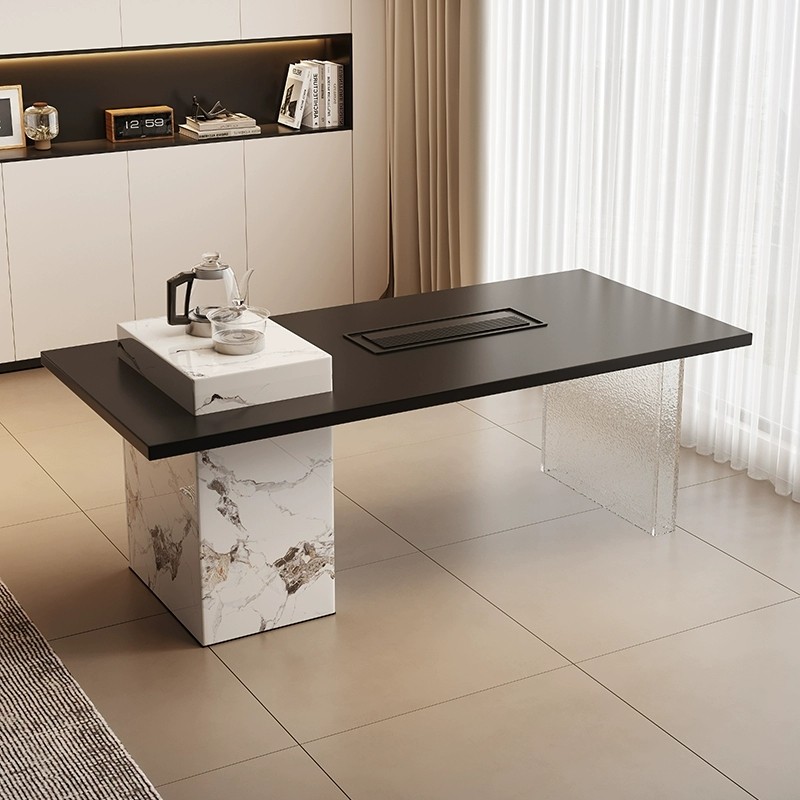 轻奢中古风岩板茶桌椅组合现代简约高级感亚克力办公室家用泡茶台,淘宝优惠券,粉丝福利购,淘宝优惠卷