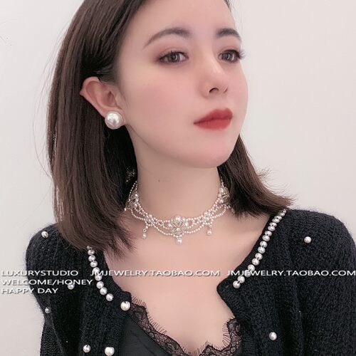韩国仿马贝珍珠时尚简约复古气质925银针大耳钉耳环大溪地女耳饰 - 图1