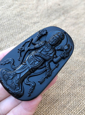 项链天然黑曜石挂件证书观音吊坠